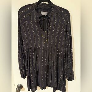 Anthropologie Black tunic with gold sequins